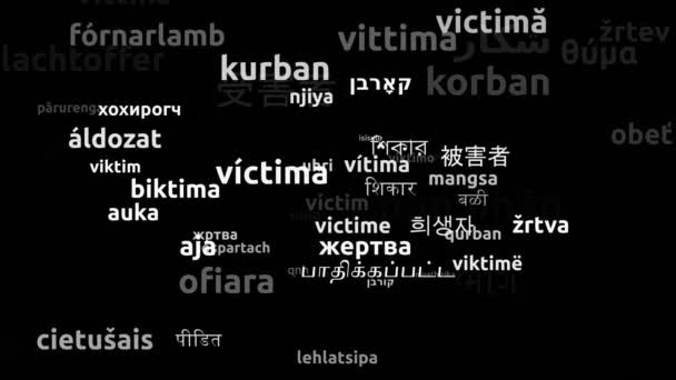 Victim Översatt Till Hela Världen Språk Endless Looping Zooming Wordcloud — Stockvideo