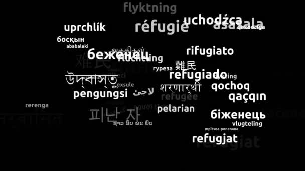 Rifugiato Tradotto Lingue Tutto Mondo Endless Looping Zoom Wordcloud Mask — Video Stock