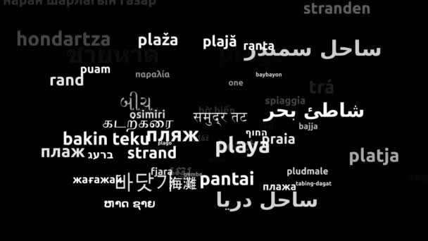 Praia Traduzida Idiomas Todo Mundo Endless Looping Zooming Wordcloud Mask — Vídeo de Stock