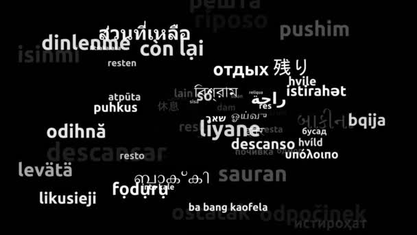 Zbytek Přeložen Světových Jazyků Nekonečná Smyčka Přibližující Maska Wordcloud — Stock video