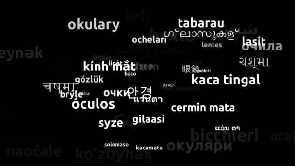 Óculos Traduzidos Idiomas Todo Mundo Endless Looping Zooming Wordcloud Mask — Vídeo de Stock