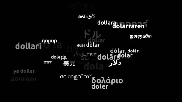 Dollar Traduzido Worldwide Languages Endless Looping Zooming Wordcloud Mask — Vídeo de Stock