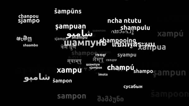 Shampoo Oversat Hele Verden Sprog Endeløs Looping Zooming Wordcloud Mask – Stock-video