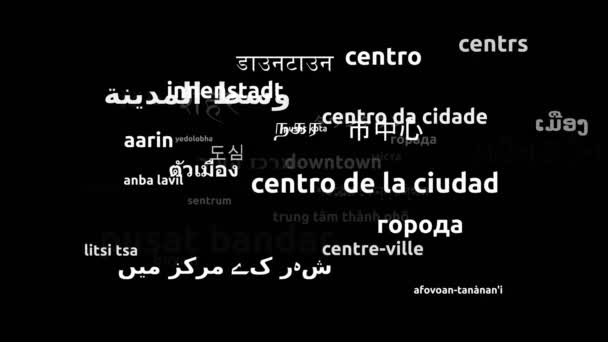 Downtown Traduzido Worldwide Languages Endless Looping Zooming Wordcloud Mask — Vídeo de Stock