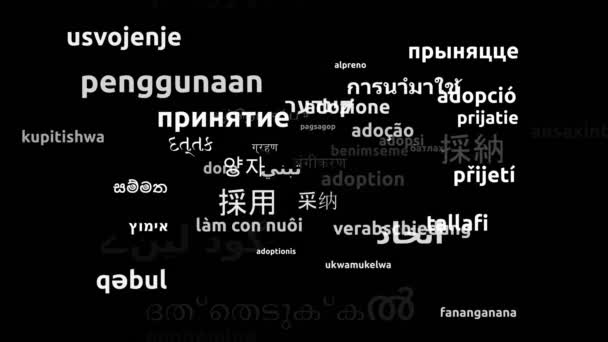 Υιοθεσία Μεταφράζεται Παγκόσμιες Γλώσσες Ατελείωτες Looping Zooming Wordcloud Mask — Αρχείο Βίντεο
