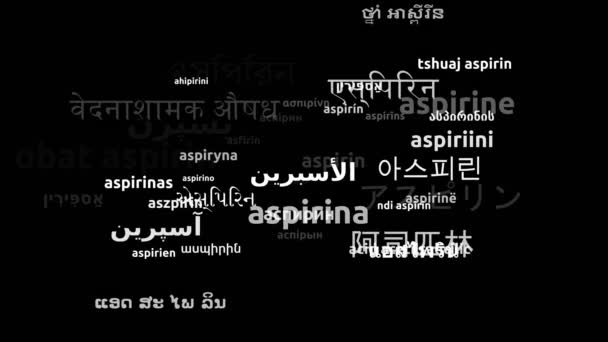 Aspirin Translated Worldwide Languages Endless Looping Zooming Wordcloud Mask — Stock Video