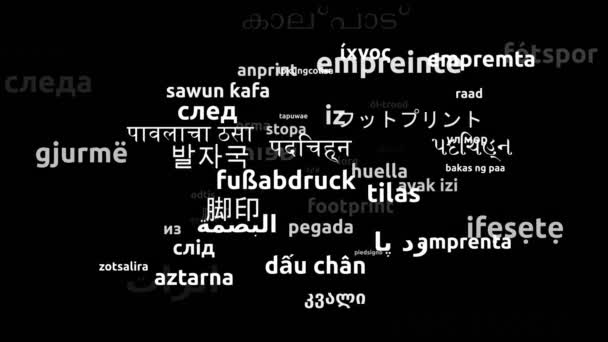 Voetafdruk Vertaald Wereldwijde Talen Endless Looping Zooming Wordcloud Mask — Stockvideo