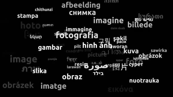 用70种世界语言无限循环3D缩放Wordcloud掩蔽图像的翻译 — 图库视频影像