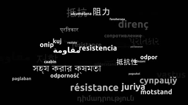 Resistência Traduzida Idiomas Todo Mundo Endless Looping Zooming Wordcloud Mask — Vídeo de Stock