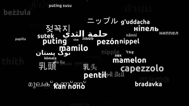 Pezón Traducido Idiomas Mundiales Endless Looping Ampliación Máscara Wordcloud — Vídeo de stock