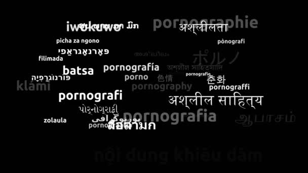 Pornografia Traduzida Worldwide Languages Endless Looping Zooming Wordcloud Mask — Vídeo de Stock