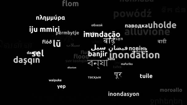 Översvämning Översatt Till Hela Världen Språk Endless Looping Zooming Wordcloud — Stockvideo