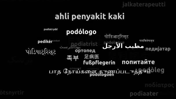 翻译出38种世界语言无限循环3D缩放Wordcloud掩蔽的儿科医生 — 图库视频影像