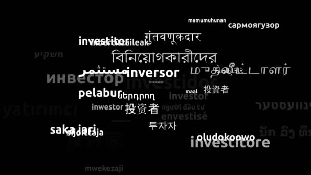 Investor Oversat Hele Verden Sprog Endless Looping Zooming Wordcloud Mask – Stock-video
