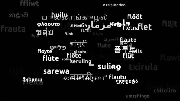 Flute Translated Világszerte Nyelvek Végtelen Hurkolás Zoom Wordcloud Maszk — Stock videók