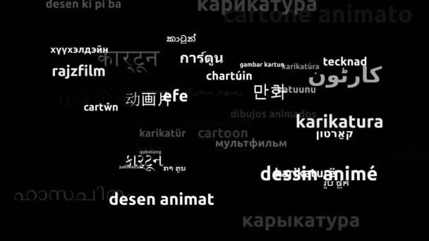 Cartoon Translated Worldwide Languages Endless Looping Zooming Wordcloud Mask — Stock Video