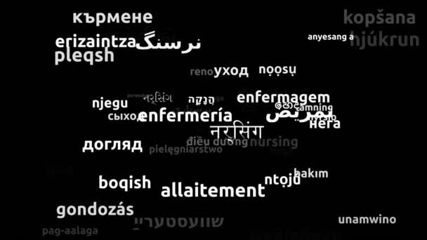 Enfermería Traducido Idiomas Mundiales Endless Looping Zoom Wordcloud Máscara — Vídeos de Stock