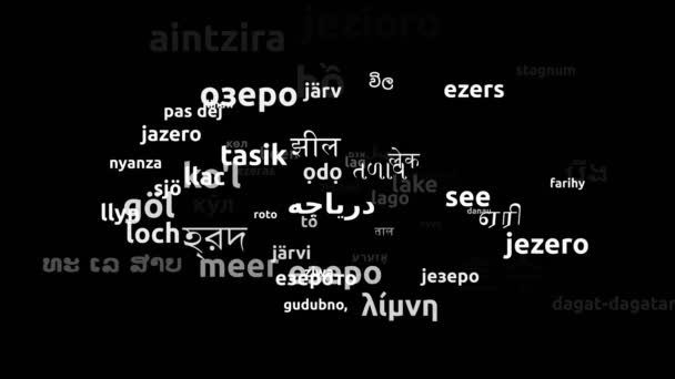 Lake Translated Worldwide Languages Endless Looping Zoom Wordcloud Mask — Stock video