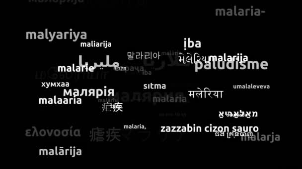 Малярія Перекладена Мовами Світу Нескінченна Петля Збільшення Wordcloud Mask — стокове відео