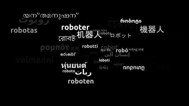 39の世界言語で翻訳されたロボットエンドレスループ3Dズームワードクラウドマスク — ストック動画