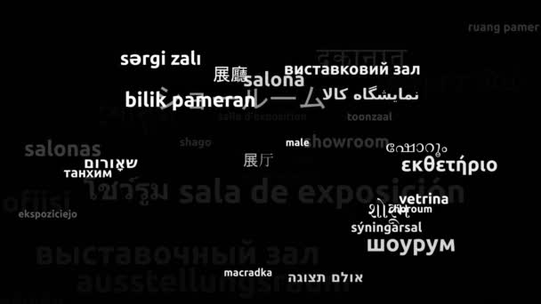 Showroom Traduzido Worldwide Languages Endless Looping Zooming Wordcloud Mask — Vídeo de Stock