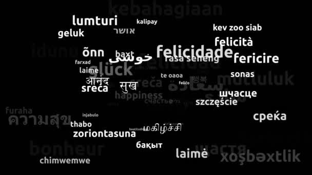 Felicidade Traduzida Worldwide Languages Endless Looping Zooming Wordcloud Mask — Vídeo de Stock