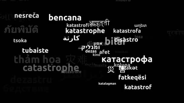 Desastre Traduzido Worldwide Languages Endless Looping Zooming Wordcloud Mask — Vídeo de Stock