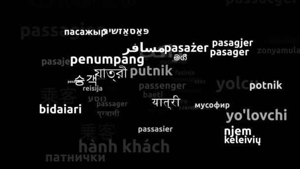 Penumpang Diterjemahkan Dalam Bahasa Sedunia Endless Looping Zooming Wordcloud Mask — Stok Video