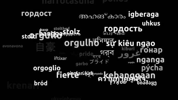 Trots Vertaald Wereldwijde Talen Endless Looping Zooming Wordcloud Mask — Stockvideo
