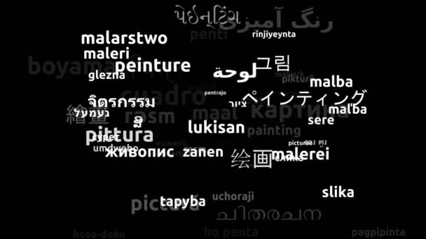 Malba Přeloženo Světových Jazycích Nekonečná Smyčka Přiblížení Wordcloud Maska — Stock video