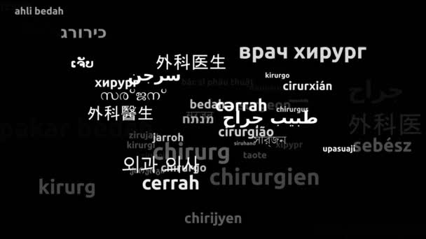 Surgeon Translated Worldwide Languages Endless Looping Zooming Wordcloud Mask — Stock video