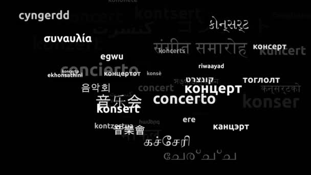 Koncert Přeloženo Světových Jazycích Nekonečná Smyčka Přiblížení Wordcloud Maska — Stock video