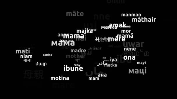 母语翻译为77种世界语言无限循环3D缩放沃德云掩蔽 — 图库视频影像