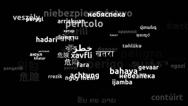 Danger Translated Worldwide Languages Endless Looping Zooming Wordcloud Mask — Stock Video