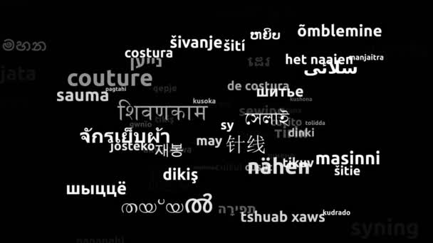 Cusut Tradus Limbi Din Întreaga Lume Endless Looping Zooming Wordcloud — Videoclip de stoc