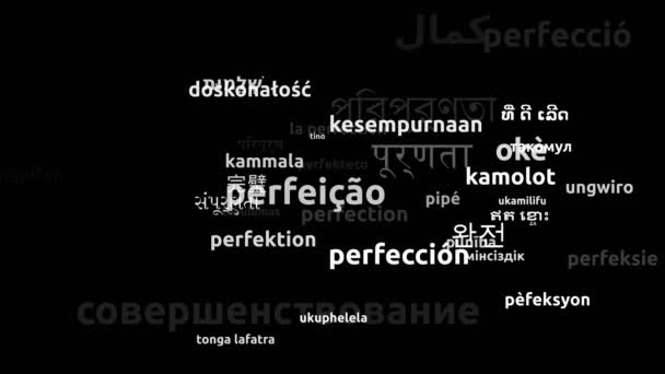 Perfektion Översatt Till Hela Världen Språk Endless Looping Zooming Wordcloud — Stockvideo