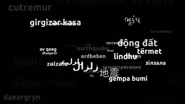Terremoto Traducido Idiomas Mundiales Endless Looping Zooming Wordcloud Mask — Vídeos de Stock