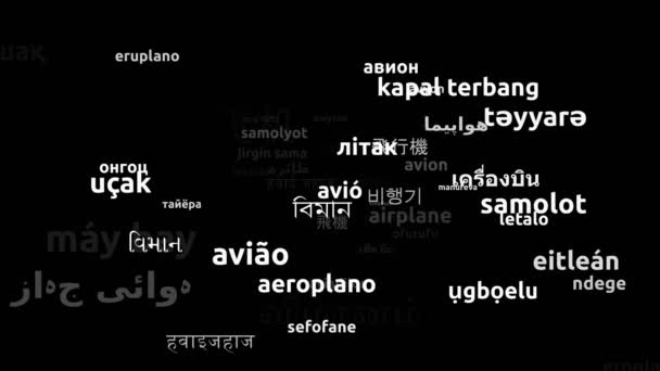 Avião Traduzido Idiomas Mundiais Endless Looping Zooming Wordcloud Mask — Vídeo de Stock