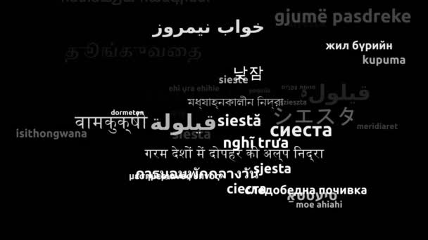 Siesta Μεταφράστηκε Worldwide Languages Endless Looping Zooming Wordcloud Mask — Αρχείο Βίντεο