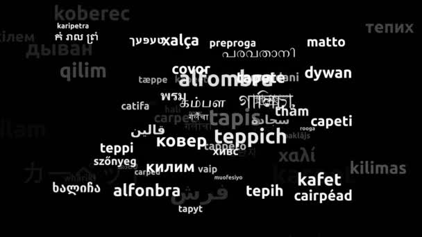 被翻译成72种世界语言的地毯无休止地循环3D缩放Wordcloud掩蔽 — 图库视频影像