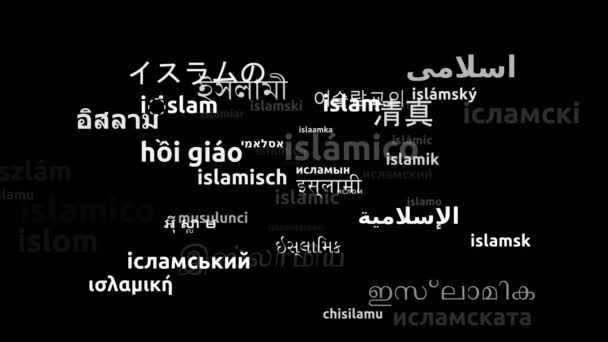 Islamic Translated Worldwide Languages Endless Looping Zooming Wordcloud Mask Англійською — стокове відео