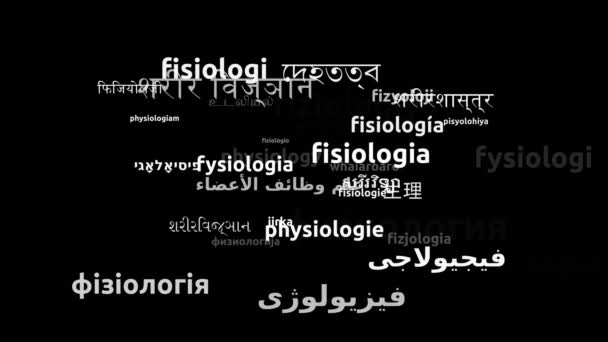 Fisiología Traducida Idiomas Mundiales Endless Looping Zoom Wordcloud Mask — Vídeos de Stock