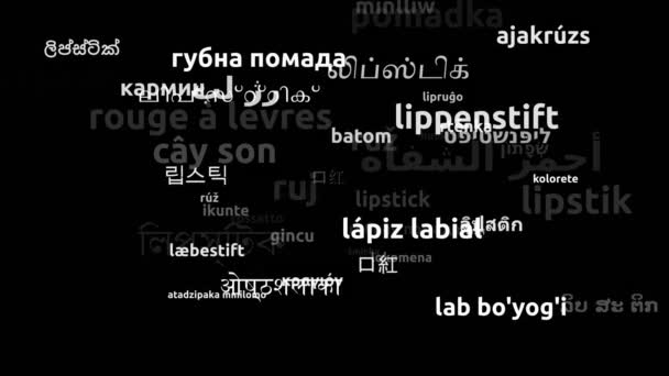 Губная Помада Перевод Языков Мира Бесконечный Цикл Увеличение Маски Wordcloud — стоковое видео