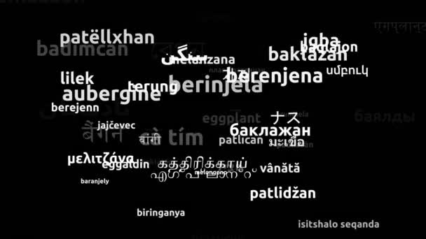 Баклажани Перекладені Мовами Світу Нескінченна Петля Збільшення Wordcloud Mask — стокове відео