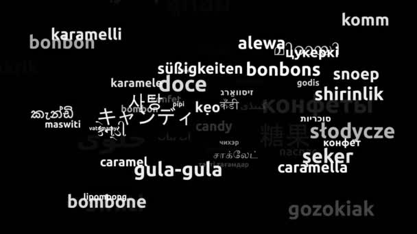 Candy Translated Worldwide Languages Endless Looping Zooming Wordcloud Mask — Vídeo de Stock