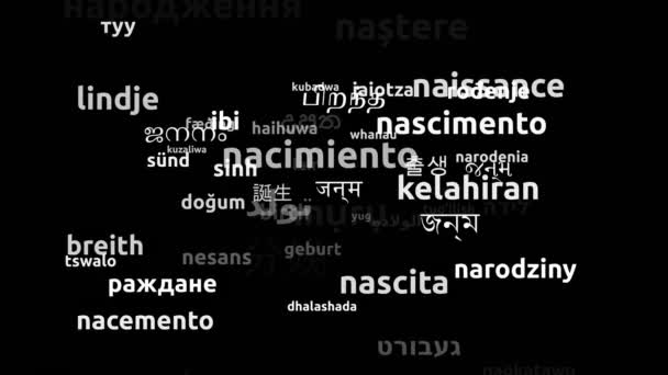 Nascita Tradotta Lingue Tutto Mondo Looping Infinito Zoom Wordcloud Mask — Video Stock