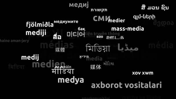 Medios Traducido Idiomas Mundiales Endless Looping Ampliación Máscara Wordcloud — Vídeo de stock