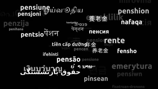 Pension Vertaald Wereldwijd Talen Endless Looping Zooming Wordcloud Mask — Stockvideo