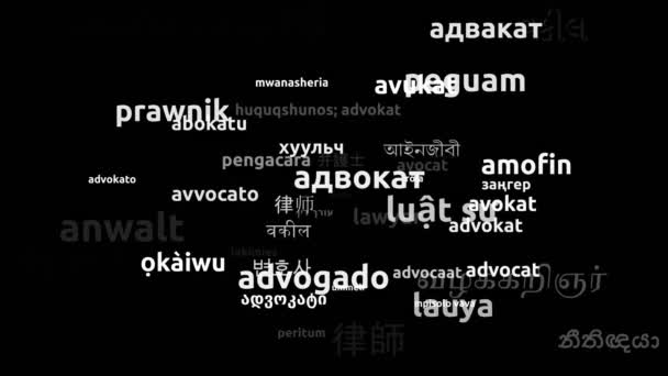 Rechtsanwalt Übersetzt Weltsprachen Endlosschleife Zoomen Wordcloud Maske — Stockvideo