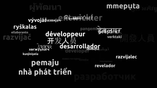 Desarrollador Traducido Idiomas Mundiales Endless Looping Zooming Wordcloud Mask — Vídeo de stock